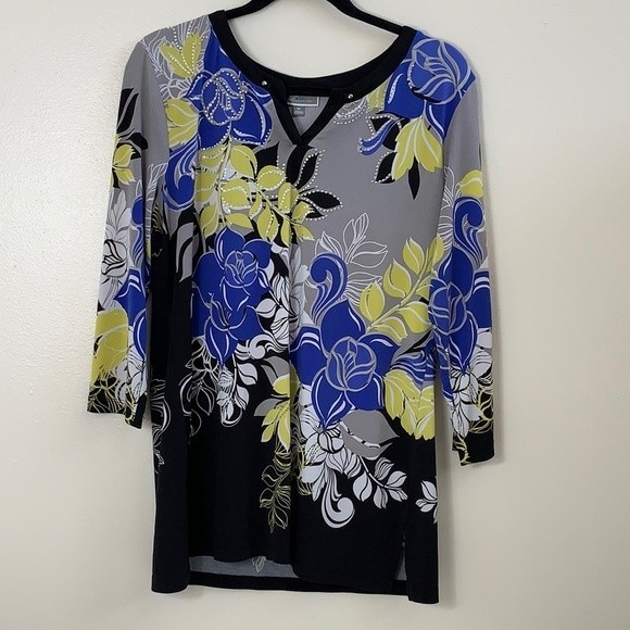 JM Collection Women's 3/4 Sleeve Floral Multicolored Top Size M - Picture 3 of 6